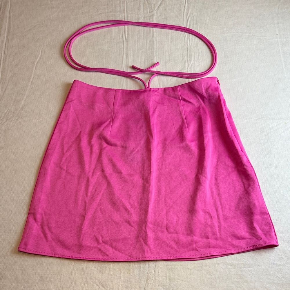Nasty Gal Hot Pink Petite Satin Flossed Waisted Mini Skirt Side Zip Size 2 NWT